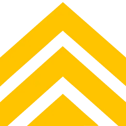 The image features three bold yellow chevrons stacked vertically and pointing upward. Each chevron is evenly spaced, creating a sense of direction and movement. The background is solid black, which makes the bright yellow shapes stand out sharply. The overall design is simple, geometric, and highly graphic.