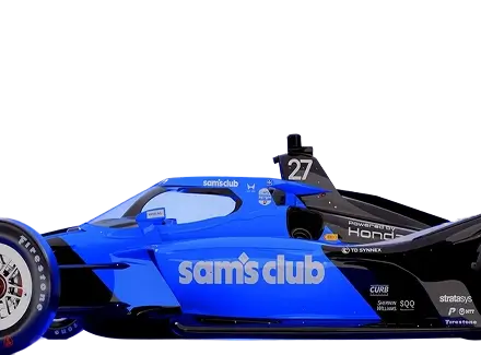 Side view of Sam's Club number 27 race car isolated.