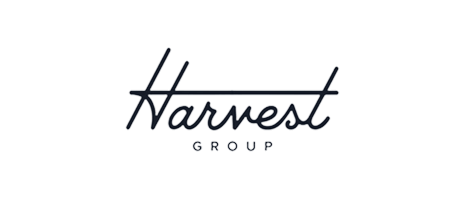 The image features the text "Harvest Group" in a clean, minimalist wordmark. "Harvest" is written in a flowing script with an extended horizontal line, while "GROUP" appears below in simple uppercase letters. The design is set against a plain light background, emphasizing the typography and linear style. The overall look is modern, professional, and understated.