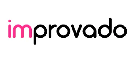 The image features the word "improvado" in a clean, sans-serif typeface. The initial letter "i" is highlighted in pink, while the remaining letters are black. The design appears on a plain white background, emphasizing the modern and minimal visual style. The overall look is simple, bold, and digitally oriented.
