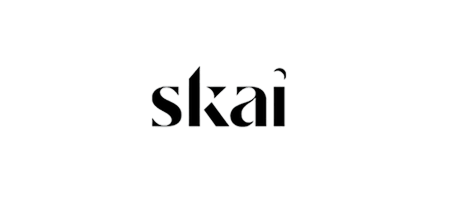 The image features the word "skai" in a bold, modern serif typeface. The text is centered against a very light, almost white background, creating a clean and minimalist look. The black lettering contrasts sharply with the pale backdrop, emphasizing the stylized letterforms. Overall, the design feels contemporary and refined.